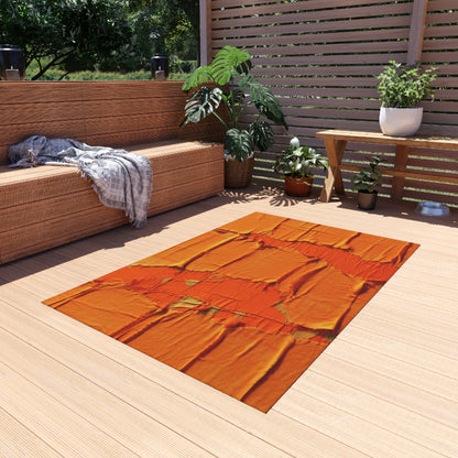 Fiery Citrus Orange: Edgy Distressed, Denim-Inspired Fabric - Outdoor Rug