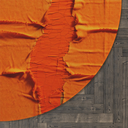 Fiery Citrus Orange: Edgy Distressed, Denim-Inspired Fabric - Round Rug