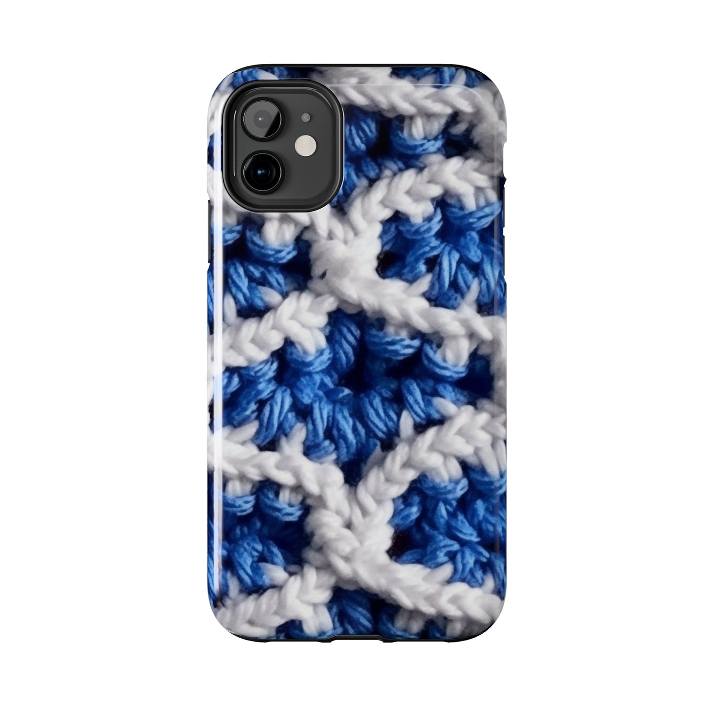 Blueberry Blue Crochet, White Accents, Classic Textured Pattern - Tough Phone Cases