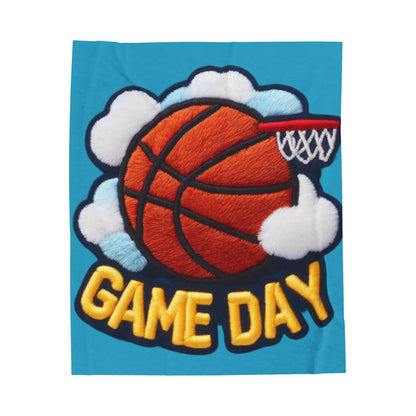 Game Day Basketball Chenille Patch Embroider Design - Velveteen Plush Blanket