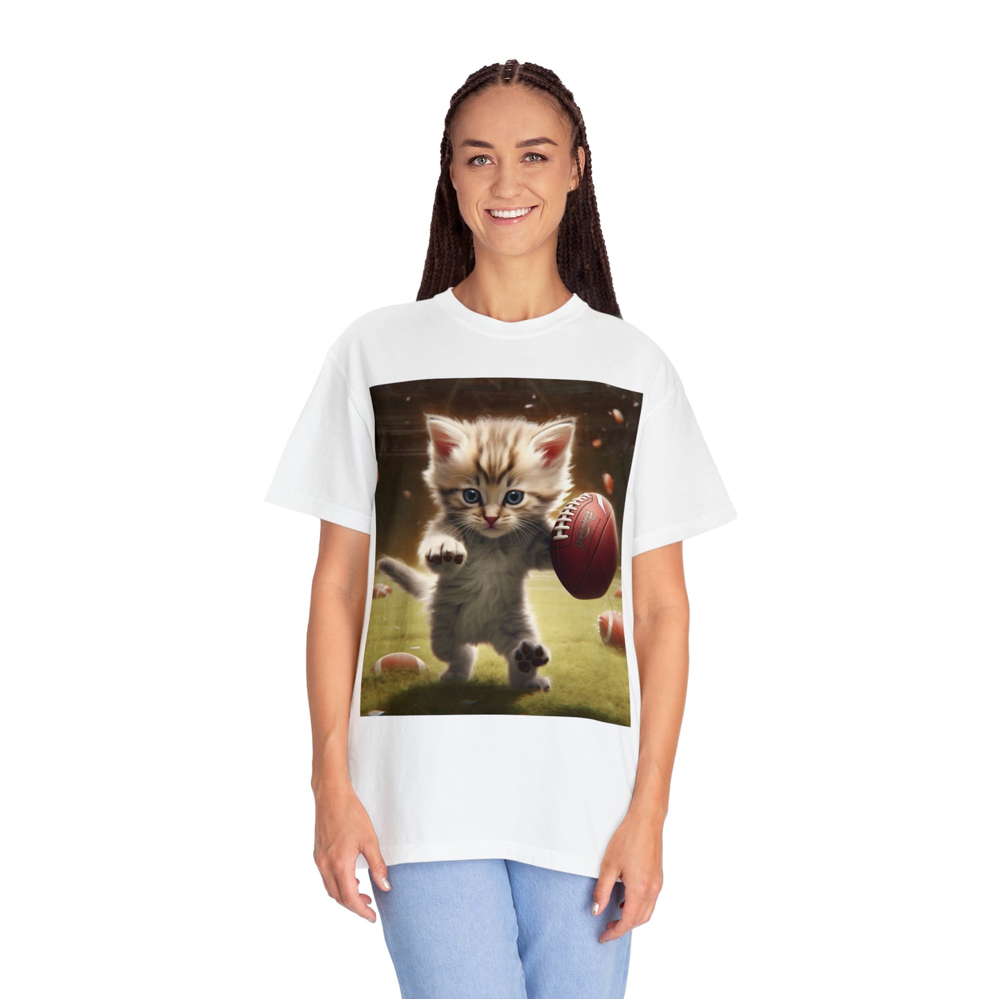 Football Kitty Fantasy: Feline Cat American Sport Quarterback - Unisex Garment-Dyed T-shirt