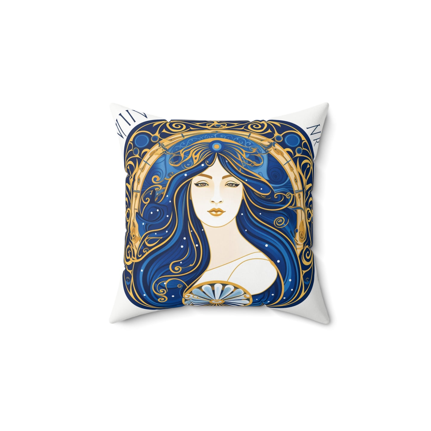 Virgo Zodiac Circular Symmetry in Gold Royal Blue - Spun Polyester Square Pillow