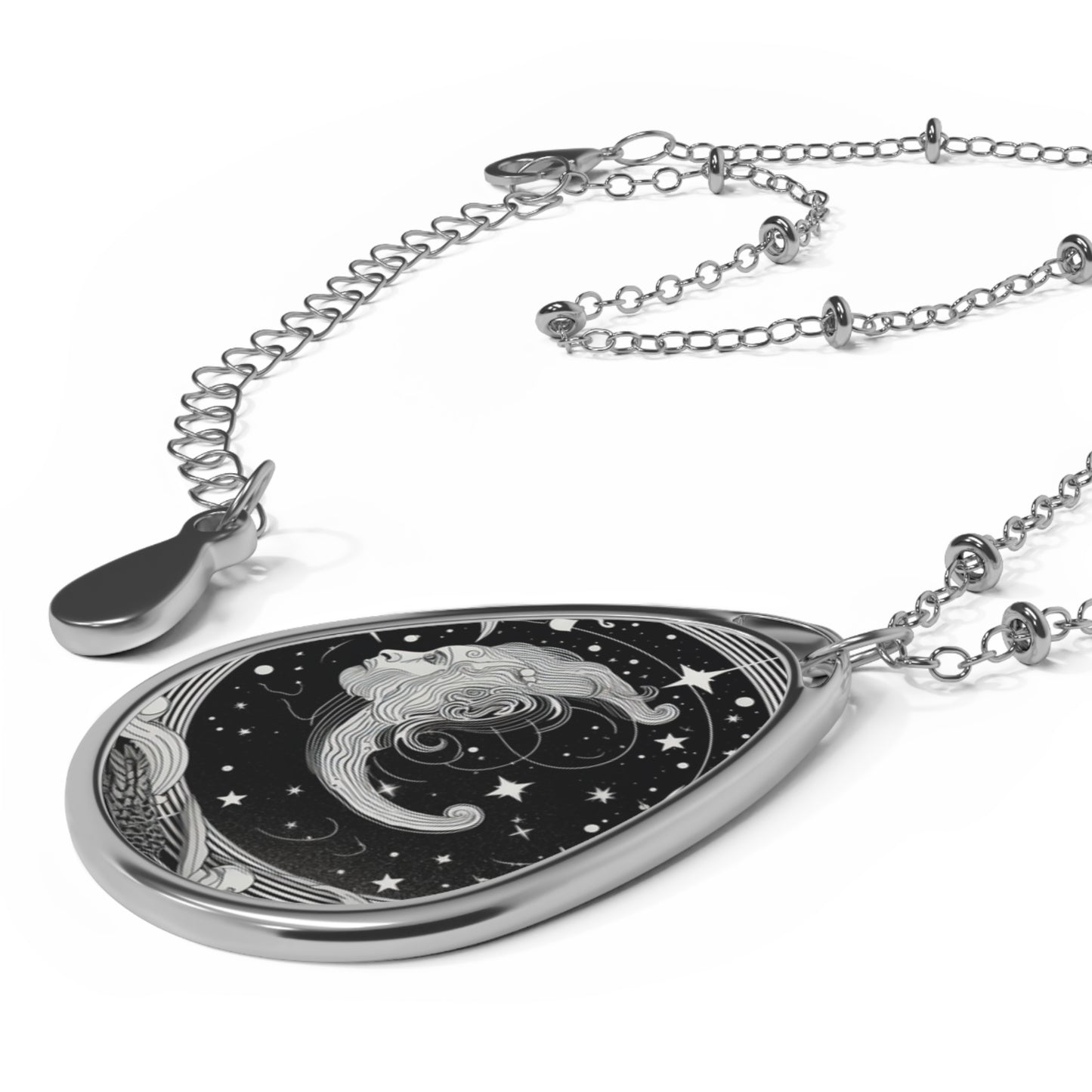 Aquarius Zodiac - Oval Necklace - Black & White Mystical Design