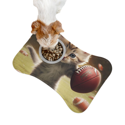 Football Kitty Fantasy: Feline Cat American Sport Quarterback - Pet Feeding Mats