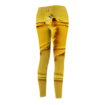 Banana Yellow Lemon: Bold Distressed, Denim-Inspired Fabric - Women's Cut & Sew Casual Leggings (AOP)