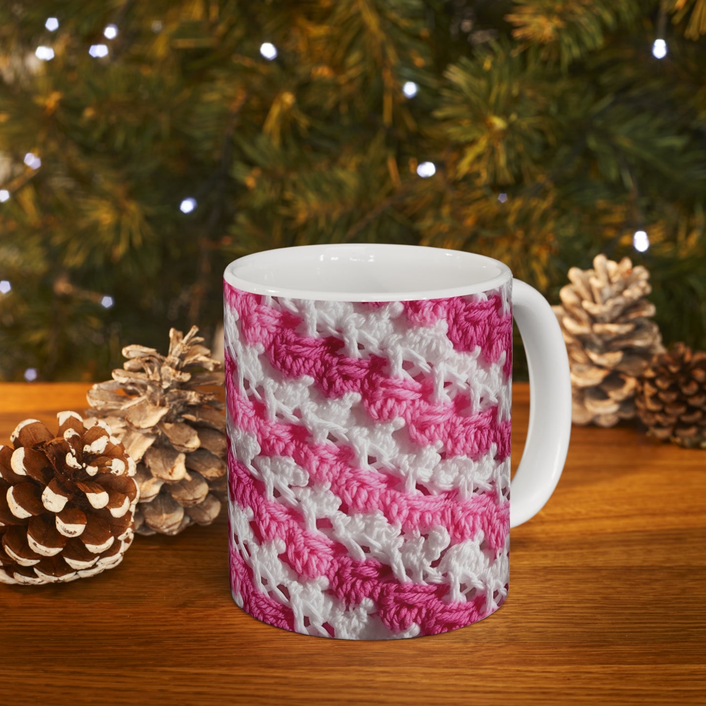 Hot Pink & White Knit, Vibrant Yarn Blend, Modern Chic Texture - Ceramic Mug 11oz