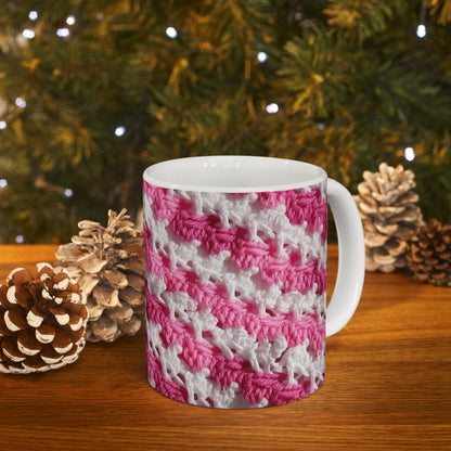 Hot Pink & White Knit, Vibrant Yarn Blend, Modern Chic Texture - Ceramic Mug 11oz