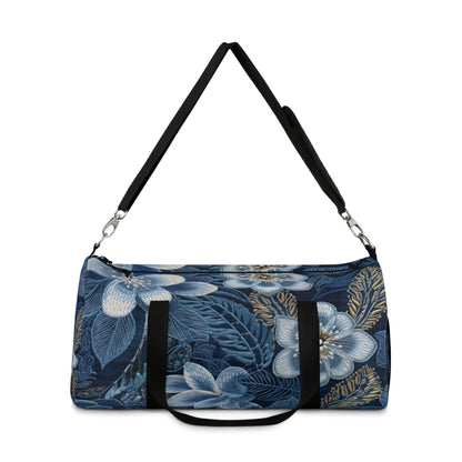 Flower Blossom Embroidery Floral on Denim Style - Duffel Bag