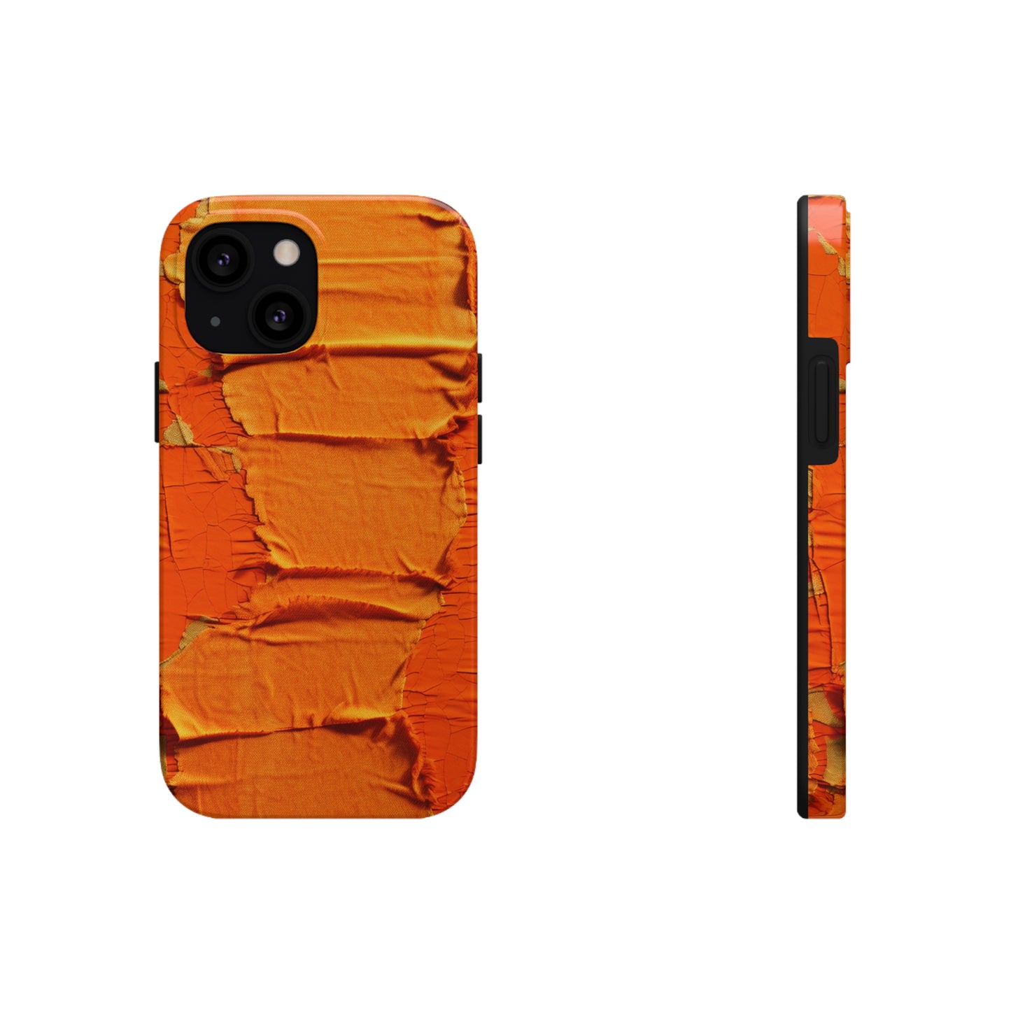 Fiery Citrus Orange: Edgy Distressed, Denim-Inspired Fabric - Tough Phone Cases