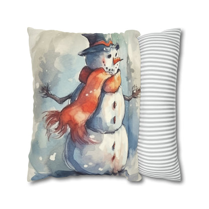 Frosty Winter Snowman - Spun Polyester Square Pillow Case