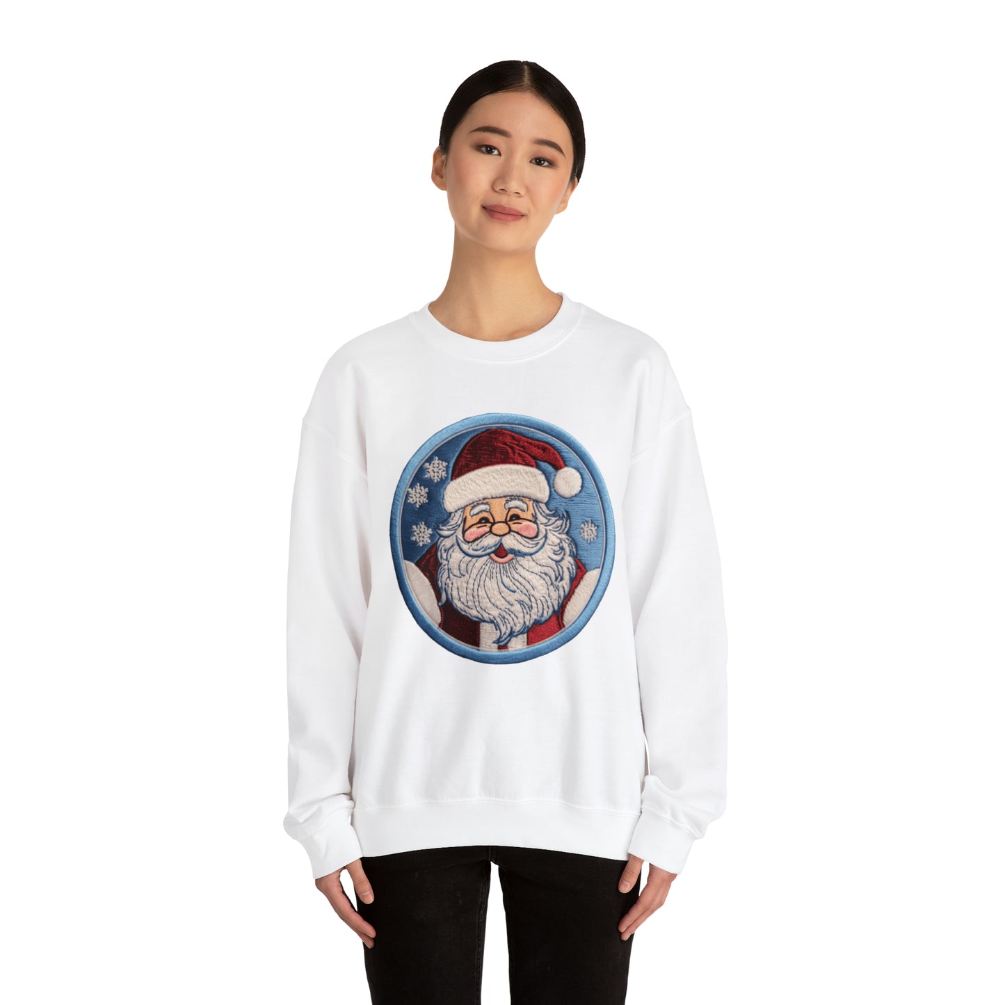 Santa Chenille Patch: Christmas Festive Holiday Design - Unisex Heavy Blend™ Crewneck Sweatshirt