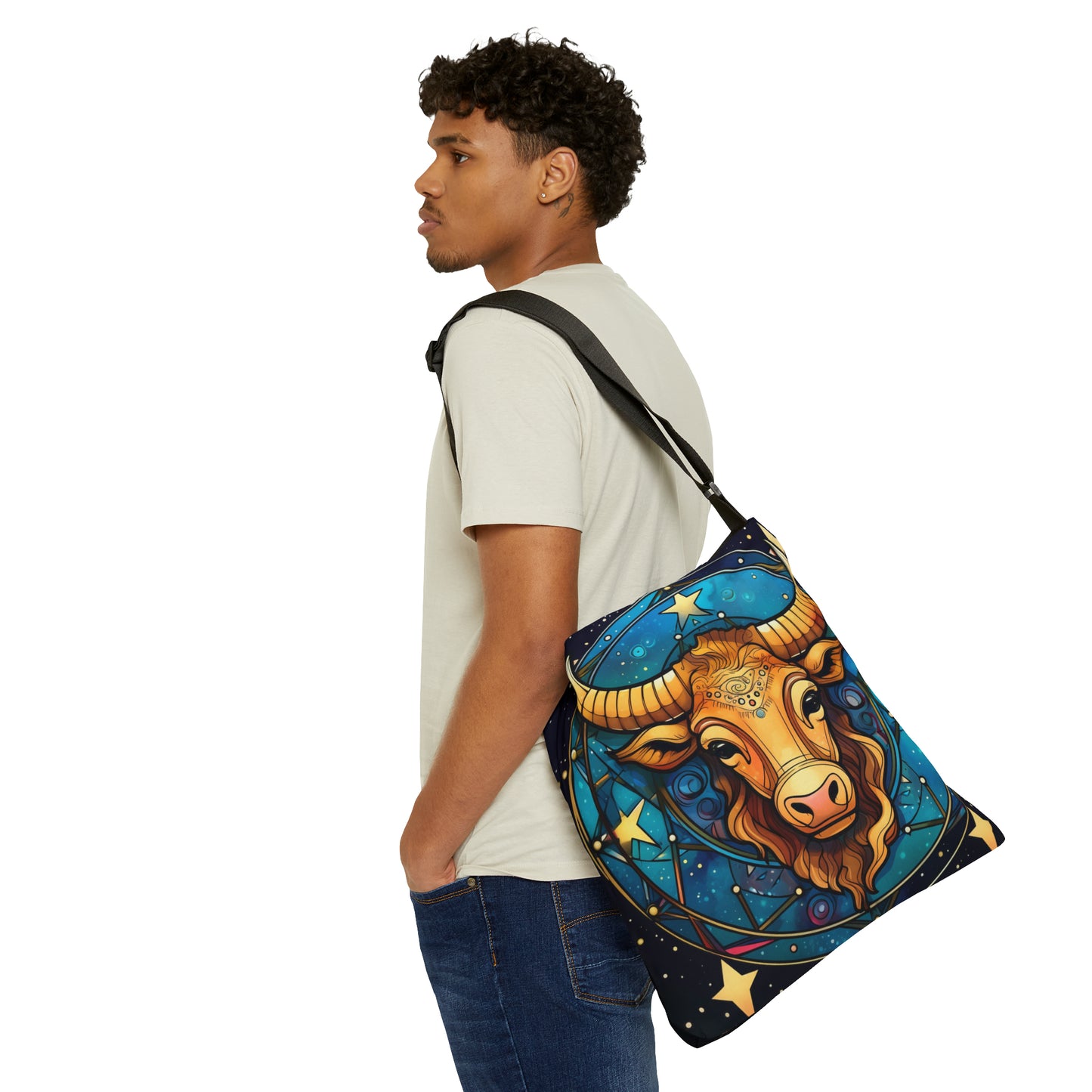 Taurus Constellation Zodiac Sign Astrology Cosmic Art - Adjustable Tote Bag (AOP)