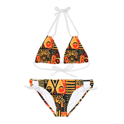 Tribal Art-Inspired Abstract Symbols, Heritage - Strappy Bikini Set (AOP)