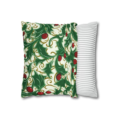 Holiday Elegance: Christmas Holly Swirls Design - Spun Polyester Square Pillow Case