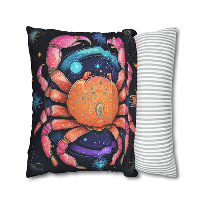 Rainbow Celestial Crab - Vibrant Cancer Zodiac Sign Art - Spun Polyester Square Pillow Case