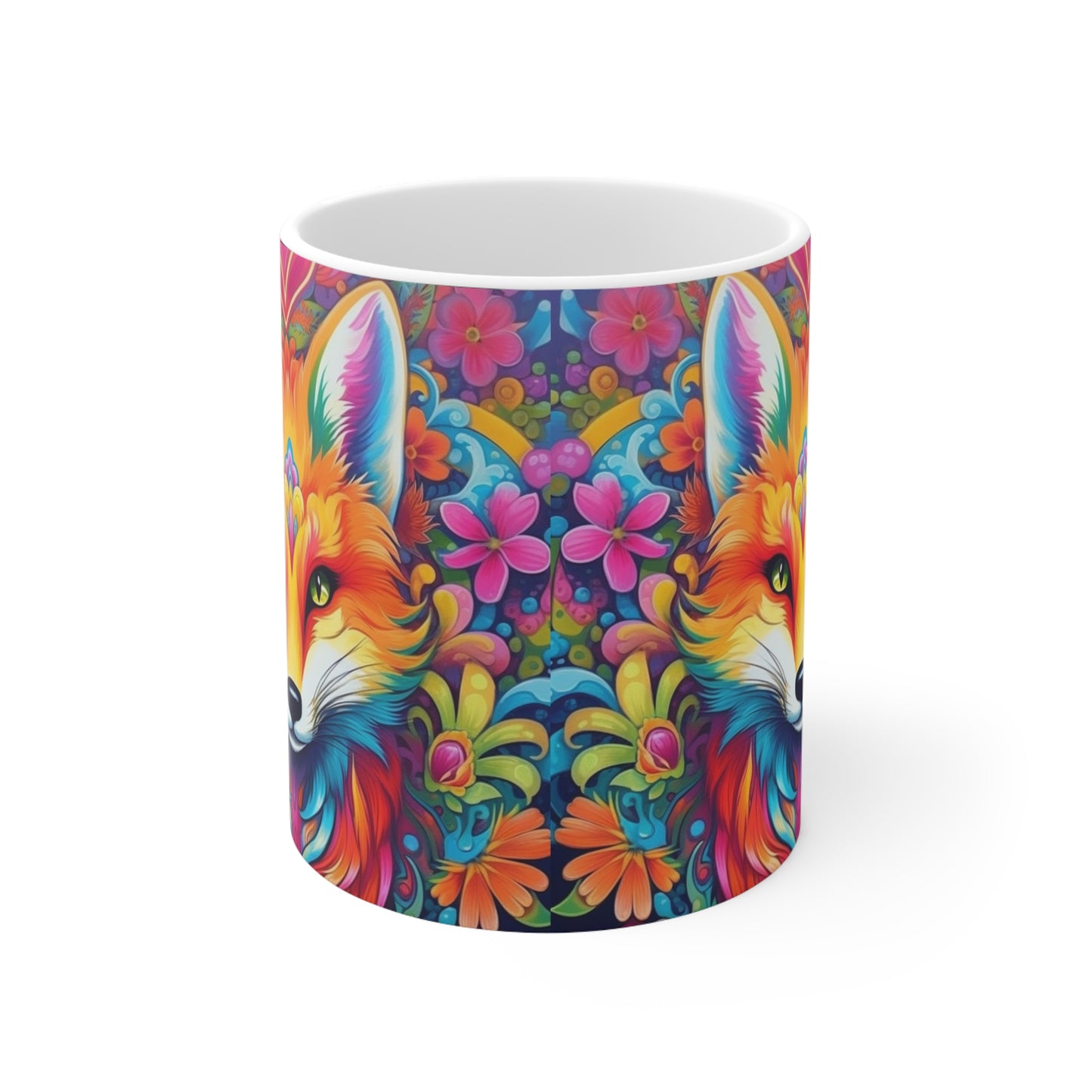 Diseño de zorro vibrante y colorido, animal único y llamativo - Taza de cerámica de 11 oz