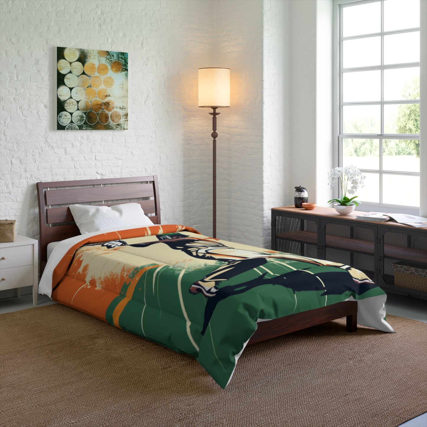 India Cricket Star: Batsman With Willow Bat, National Flag Style - Sport Game - Bed Comforter