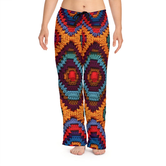 African Heritage Crochet, Vibrant Multicolored Design, Ethnic Craftwork - Women's Pajama Pants (AOP)