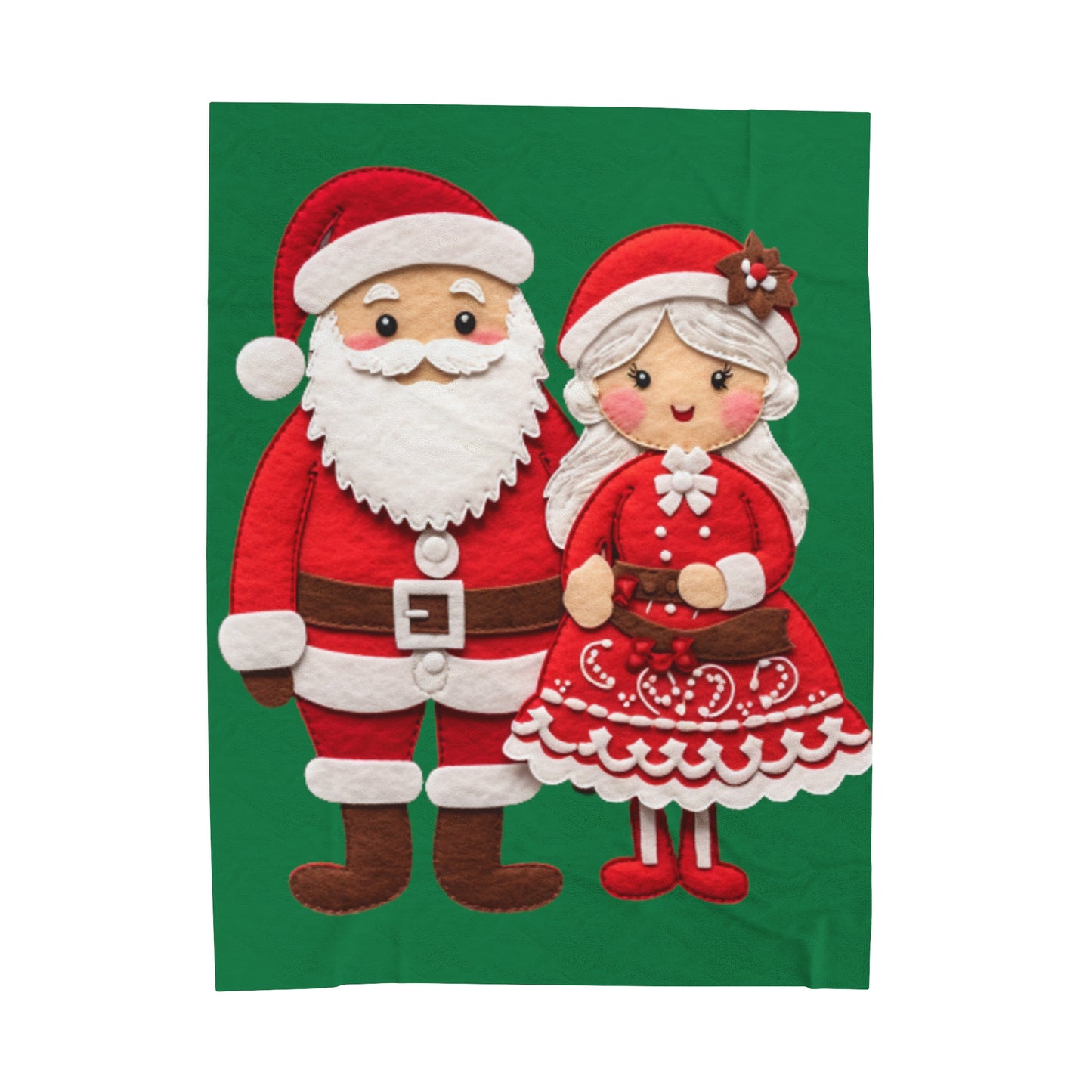 Santa & Mrs. Claus Felt Duo - Charming Handcrafted Christmas Decor, Festive Embroidered Holiday Figures - Velveteen Plush Blanket