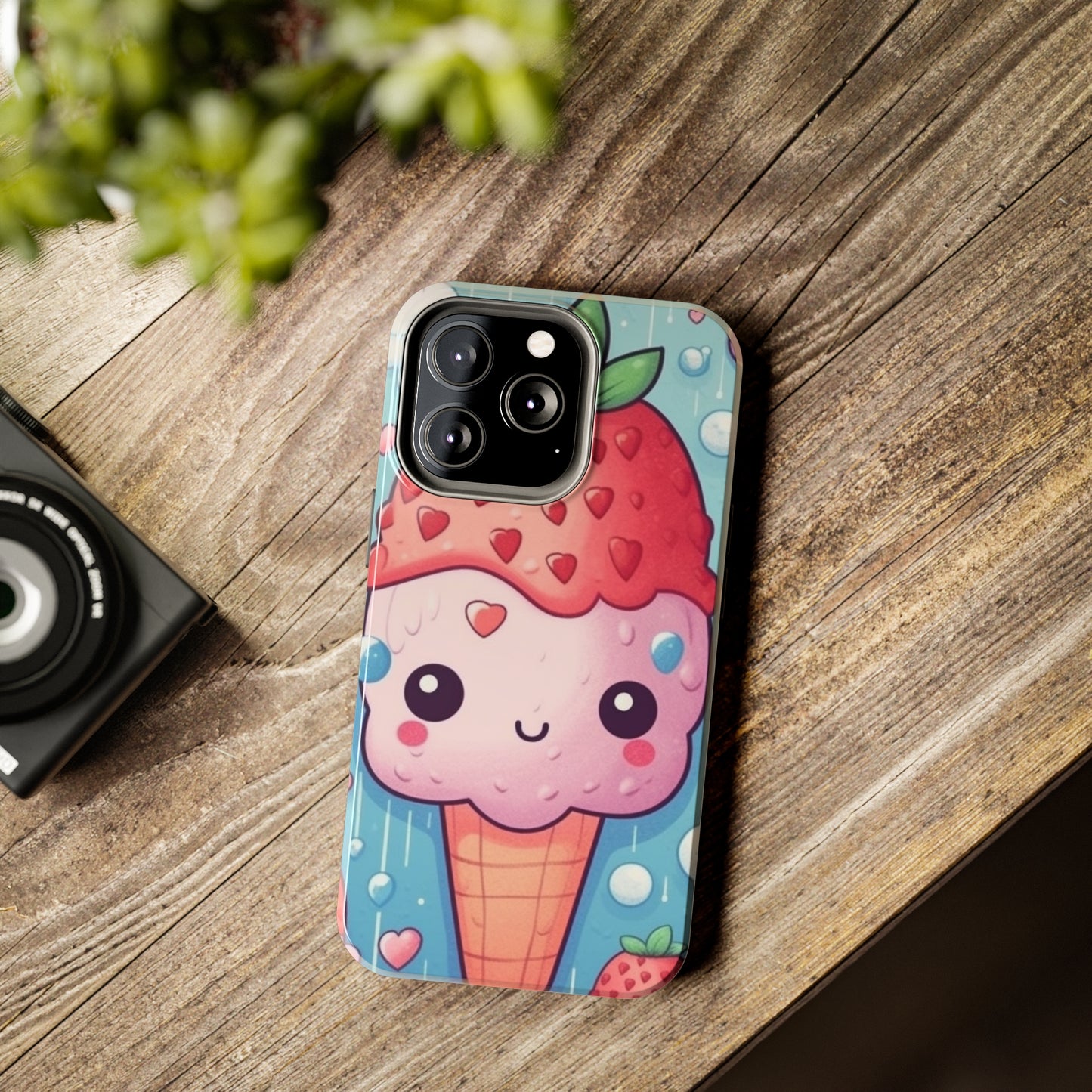 Kawaii Strawberry Sundae Cone - Traditional Japanese Anime Dessert Delight - Sweet Berry Otaku Gift - Tough Phone Cases