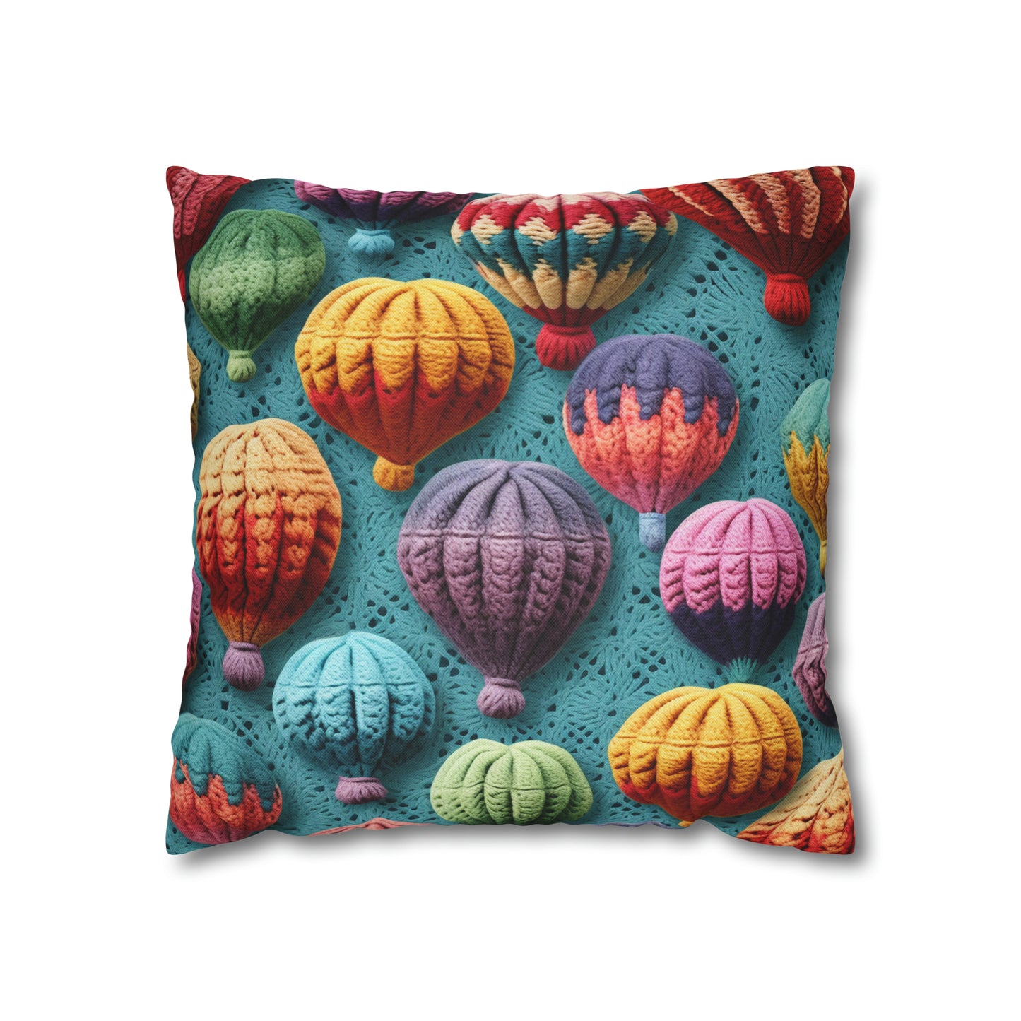 Crochet Hot Air Balloons Sky Travel Transport Scenic Style - Spun Polyester Square Pillow Case