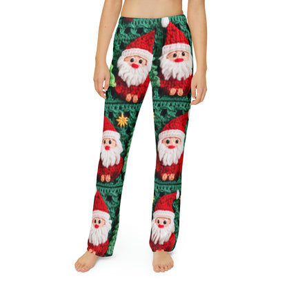 Santa Claus Crochet Pattern, Christmas Design, Festive Holiday Decor, Father Christmas Motif. Perfect for Yuletide Celebration - Kids Pajama Pants (AOP)