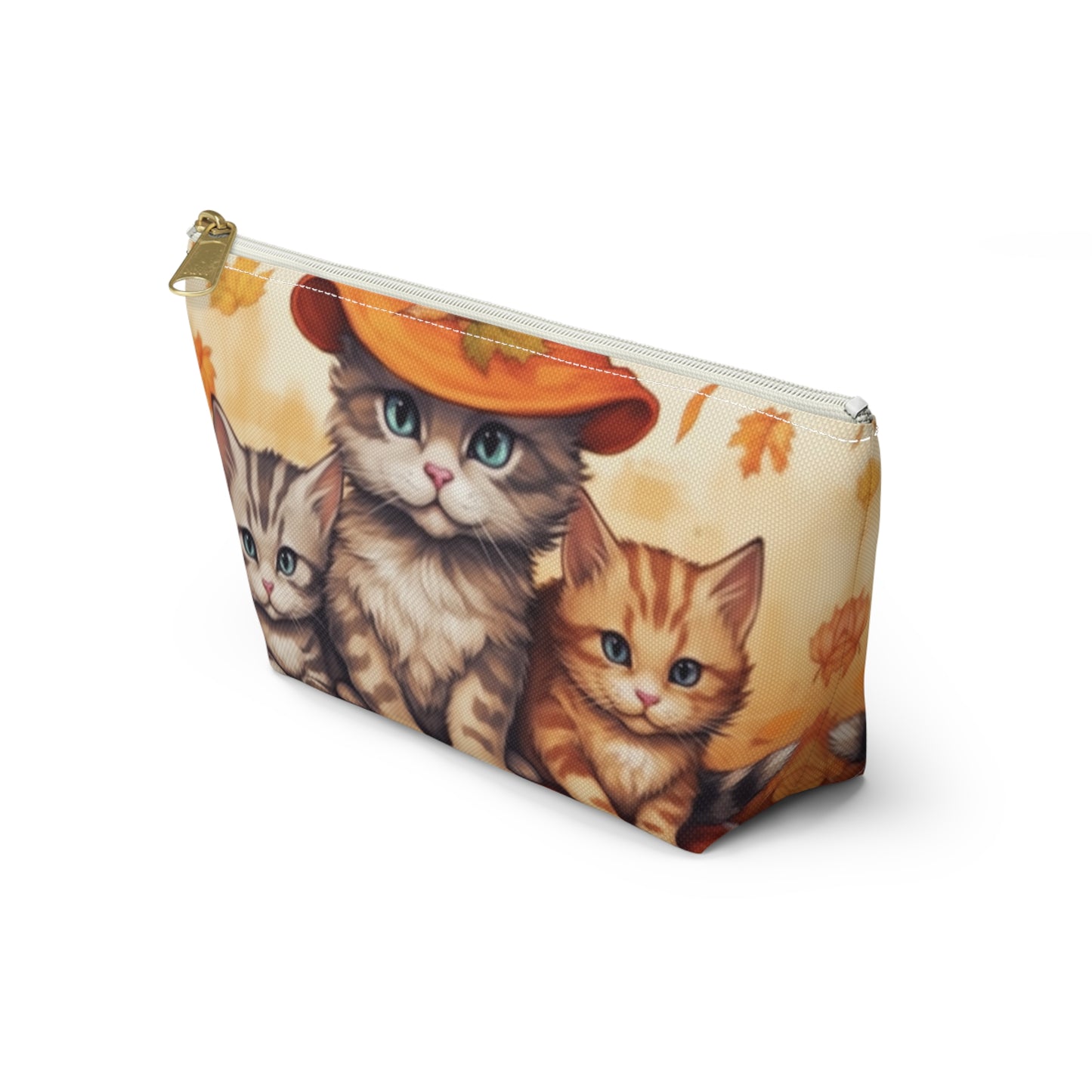 Kitty Cat Kittens Halloween - Cute Furries on Pumpkin - Festive Feline Decor - Accessory Pouch w T-bottom