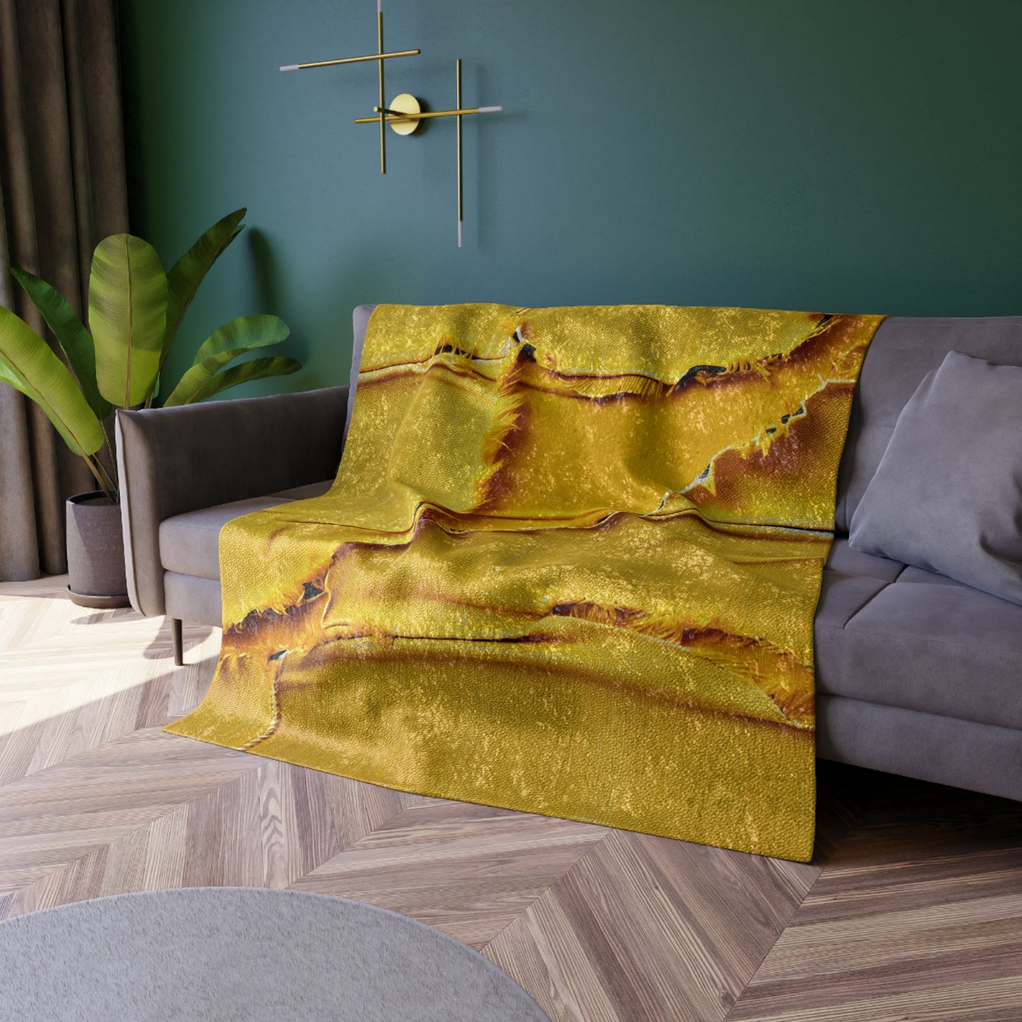 Banana Yellow Lemon: Bold Distressed, Denim-Inspired Fabric - Crushed Velvet Blanket