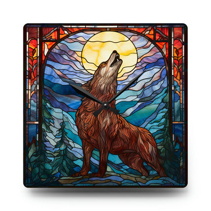 Stained Glass Howling Wolf Design - Acrylic Wall Clock