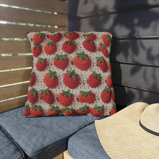 Strawberry Traditional Japanese, Crochet Craft, Fruit Design, Red Berry Pattern - Outdoor Pillows