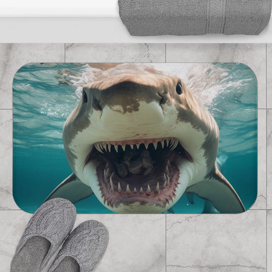 Bull Shark: River Monster Menace - Realistic Dark Water Predator - Bath Mat