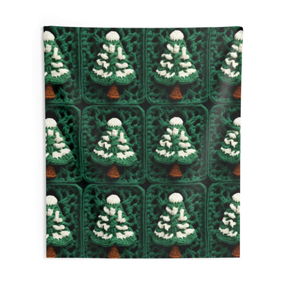 Evergreen Christmas Trees Crochet, Festive Pine Tree Holiday Craft, Yuletide Forest, Winter - Indoor Wall Tapestries