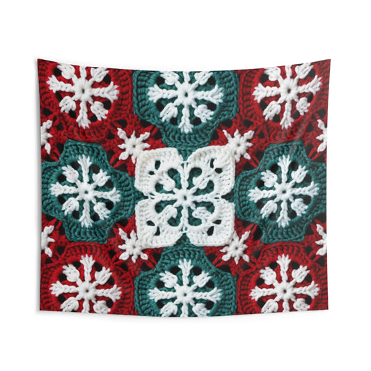 Christmas Snowflake Crochet, Festive Yuletide, Winter Wonderland Craft, Ice Crystal, Holiday Decor, Seasonal Adornments - Indoor Wall Tapestries