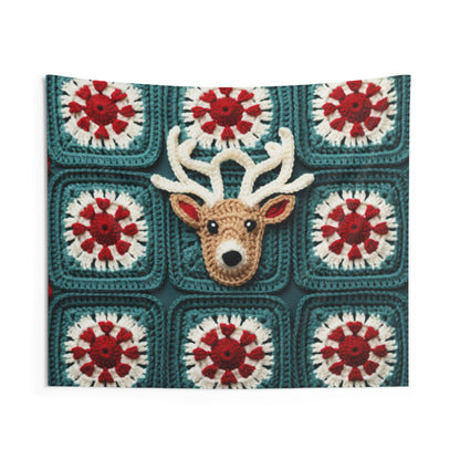 Christmas Reindeer Crochet, Wintry Wonderland Design, Festive Stag Motif. Embrace the Holiday Spirit - Indoor Wall Tapestries