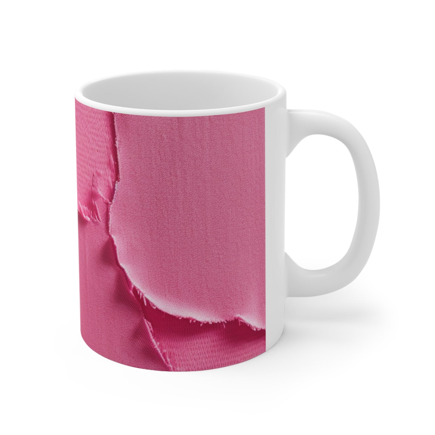 Rosa neón desgastado: tela de muñeca atrevida y rasgada inspirada en la mezclilla - Taza de cerámica de 11 oz