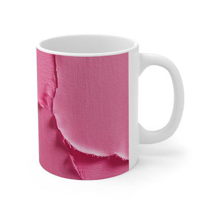 Rosa neón desgastado: tela de muñeca atrevida y rasgada inspirada en la mezclilla - Taza de cerámica de 11 oz