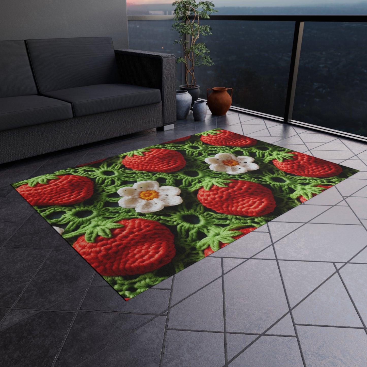 Strawberry Field Crochet - Forever Forest Greens - Fruit Berry Harvest Crop - Outdoor Rug