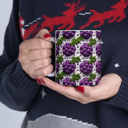 Crochet Grapes Pattern - Granny Square Design - Fresh Fruit Pick - Orchard Purple Snack Food - Ceramic Mug 11oz