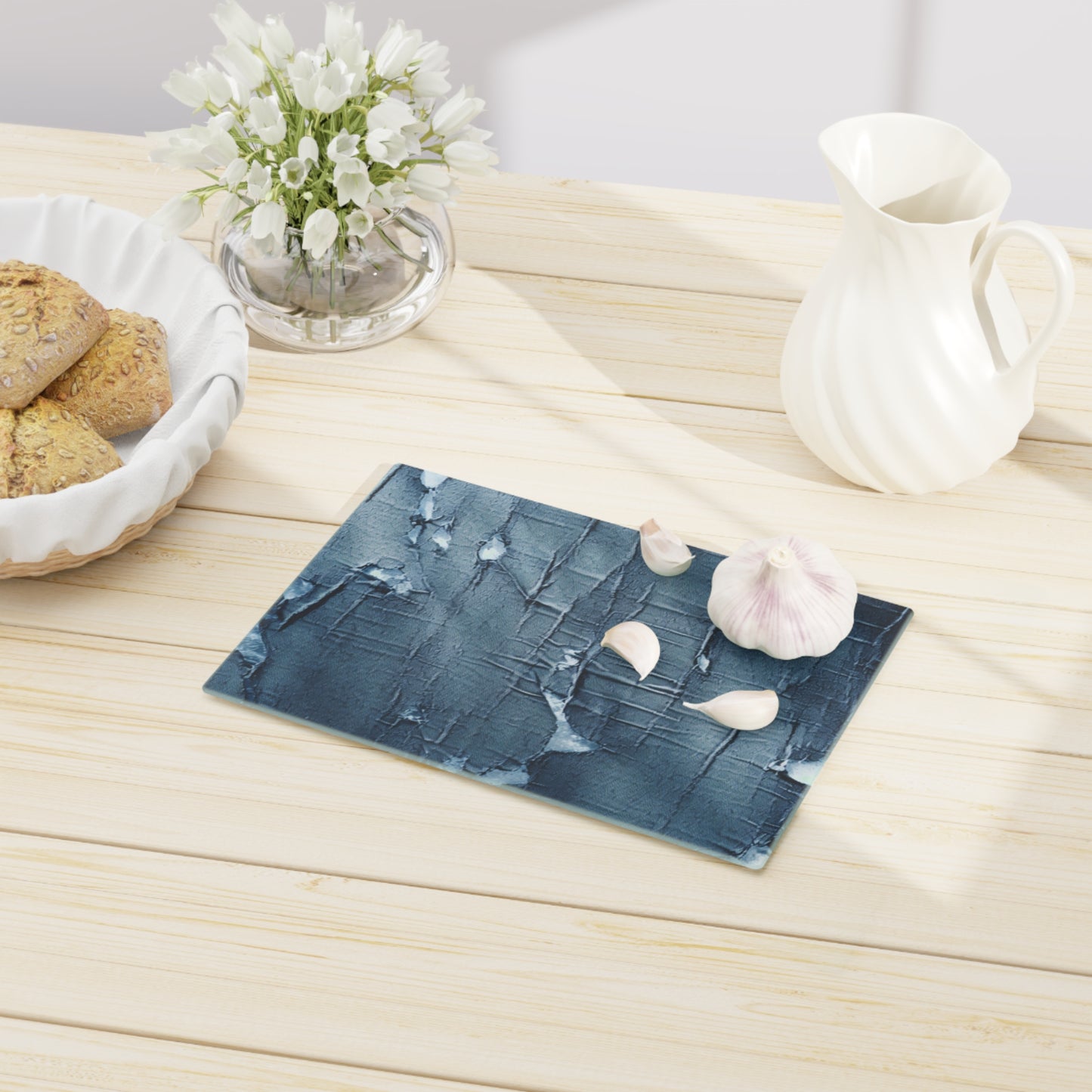 Distressed Blue Denim-Look: Edgy, Torn Fabric Design - Cutting Board