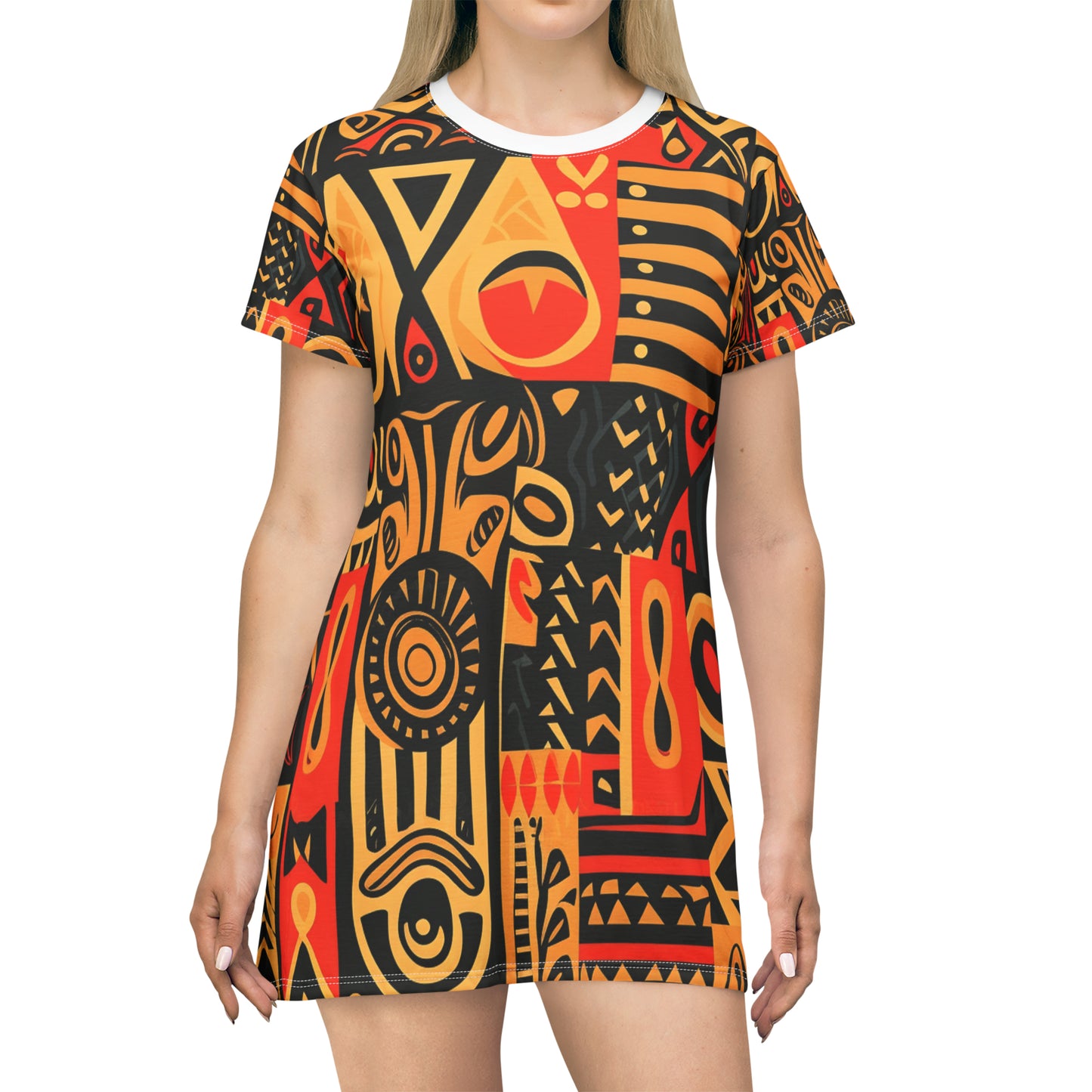 Tribal Art-Inspired Abstract Symbols, Heritage - T-Shirt Dress (AOP)