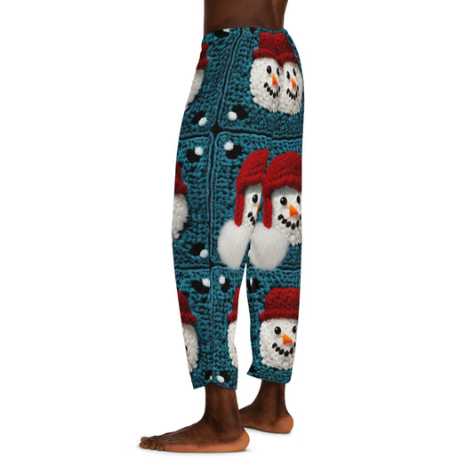 雪だるまのかぎ針編みクラフト、お祝いのクリスマスチア、ウィンターワンダーランド - メンズパジャマパンツ (AOP) 