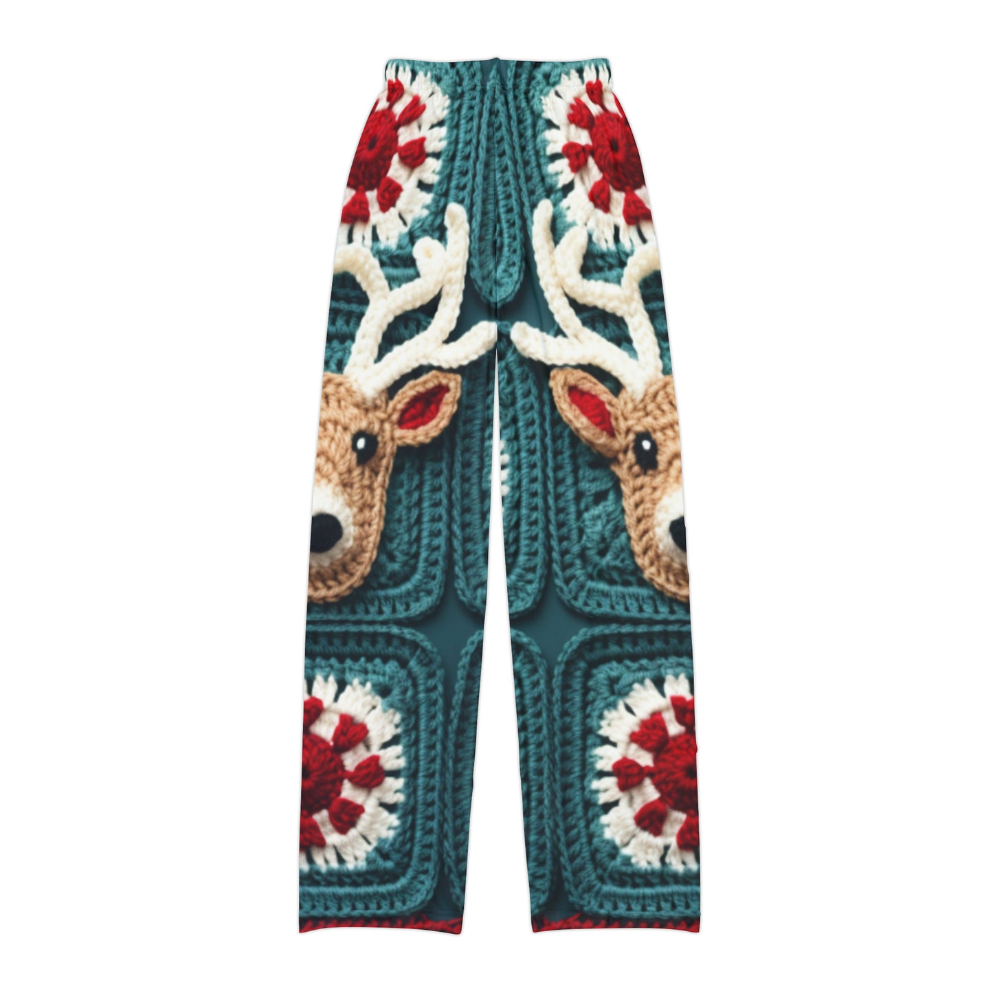 Christmas Reindeer Crochet, Wintry Wonderland Design, Festive Stag Motif. Embrace the Holiday Spirit - Kids Pajama Pants (AOP)