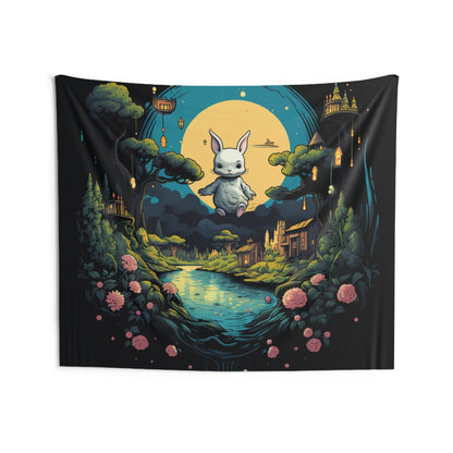 White Rabbit Mystery Psychedelic Fantasy Anime Cartoon Bunny - Indoor Wall Tapestries