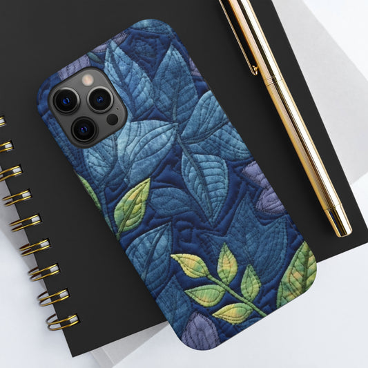 Floral Embroidery Blue: Denim-Inspired, Artisan-Crafted Flower Design - Tough Phone Cases