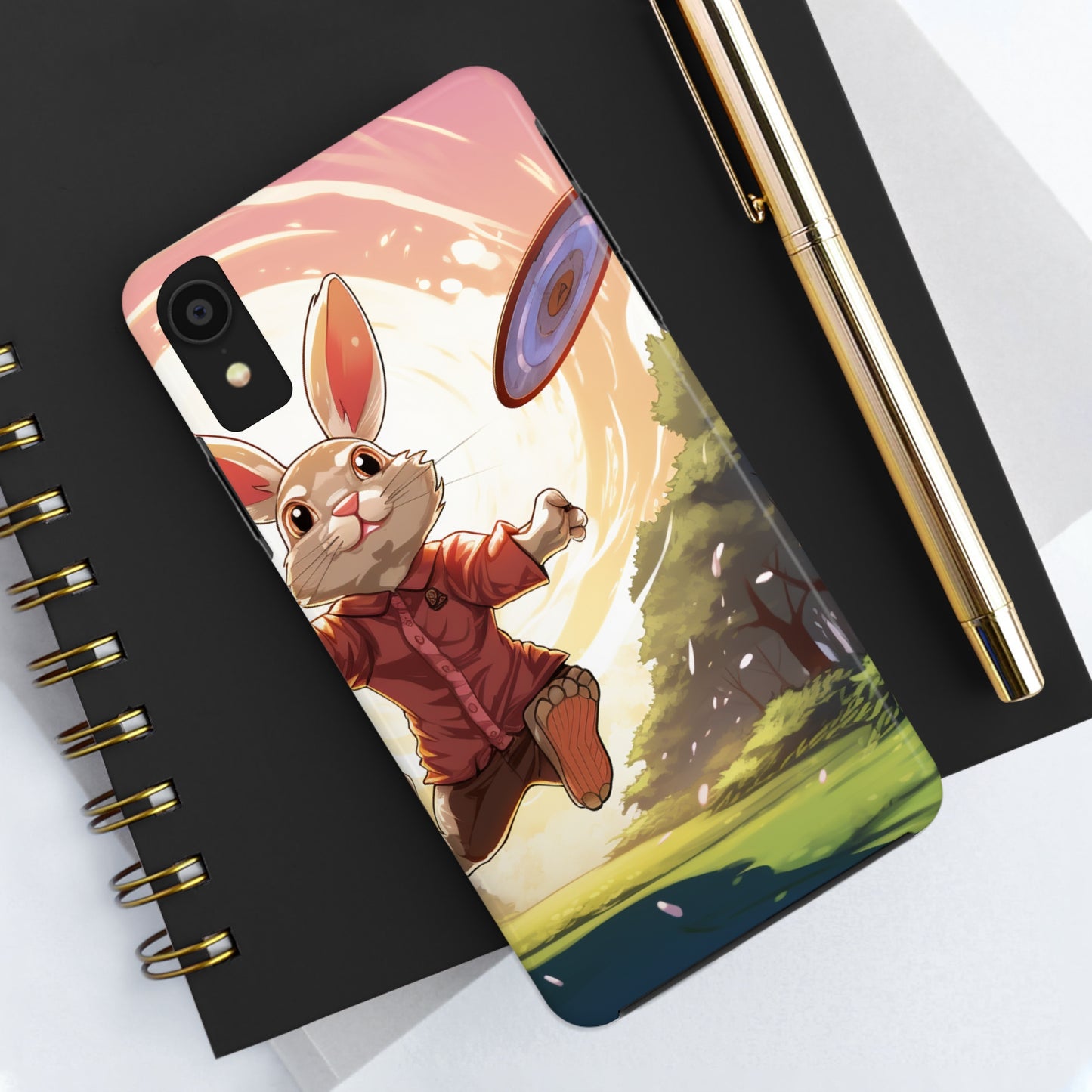 Disc Golf Rabbit: Conejito apuntando al disco volador para una cadena de canasta - Estuches resistentes para teléfonos