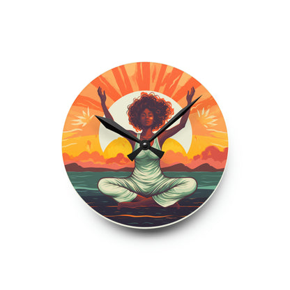 Yoga Sunset Pose Women Acrylic Wall Clock