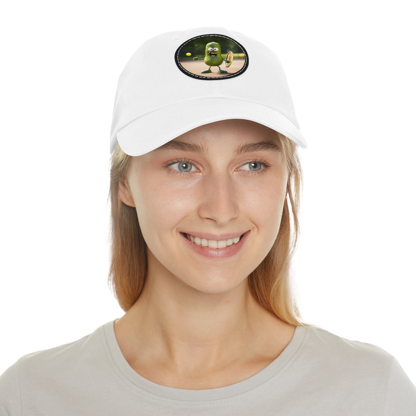 Pickle Playing Pickleball: Serve, Paddle, Game - Court Sport - Dad Hat with Leather Patch (Round)