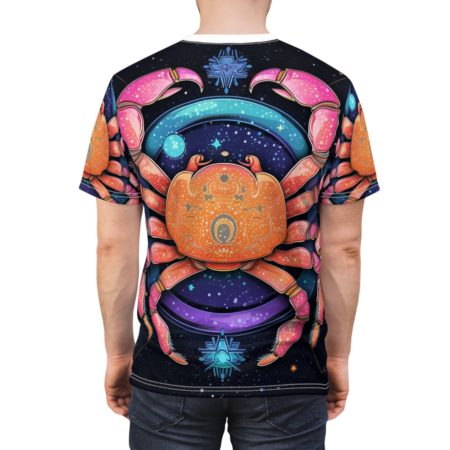 Rainbow Celestial Crab - Vibrant Cancer Zodiac Sign Art - Unisex Cut & Sew Tee (AOP)