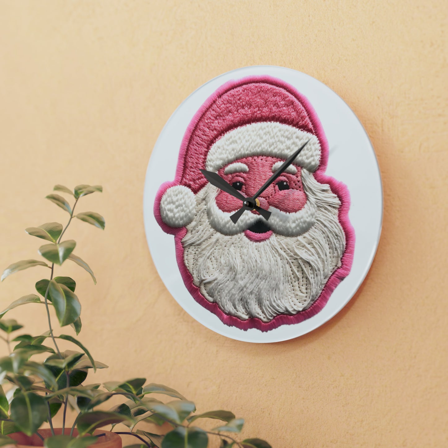 Reloj de pared acrílico de Papá Noel rosa 