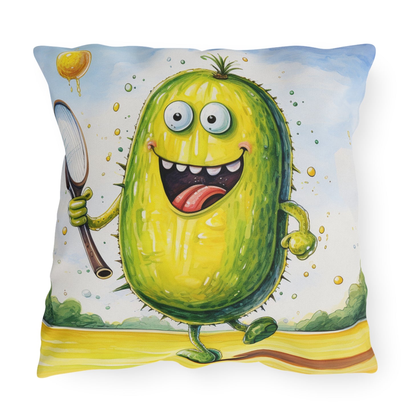 Pickleball Sport: Athletic Pickle Playing Game with Net and Paddle - Outdoor Pillows